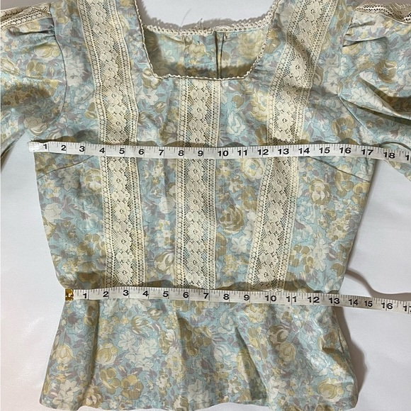 Bohemian Floral Square Neck Peplum Button Up At Back Lace Long Sleeve Blouse S - Picture 5 of 6